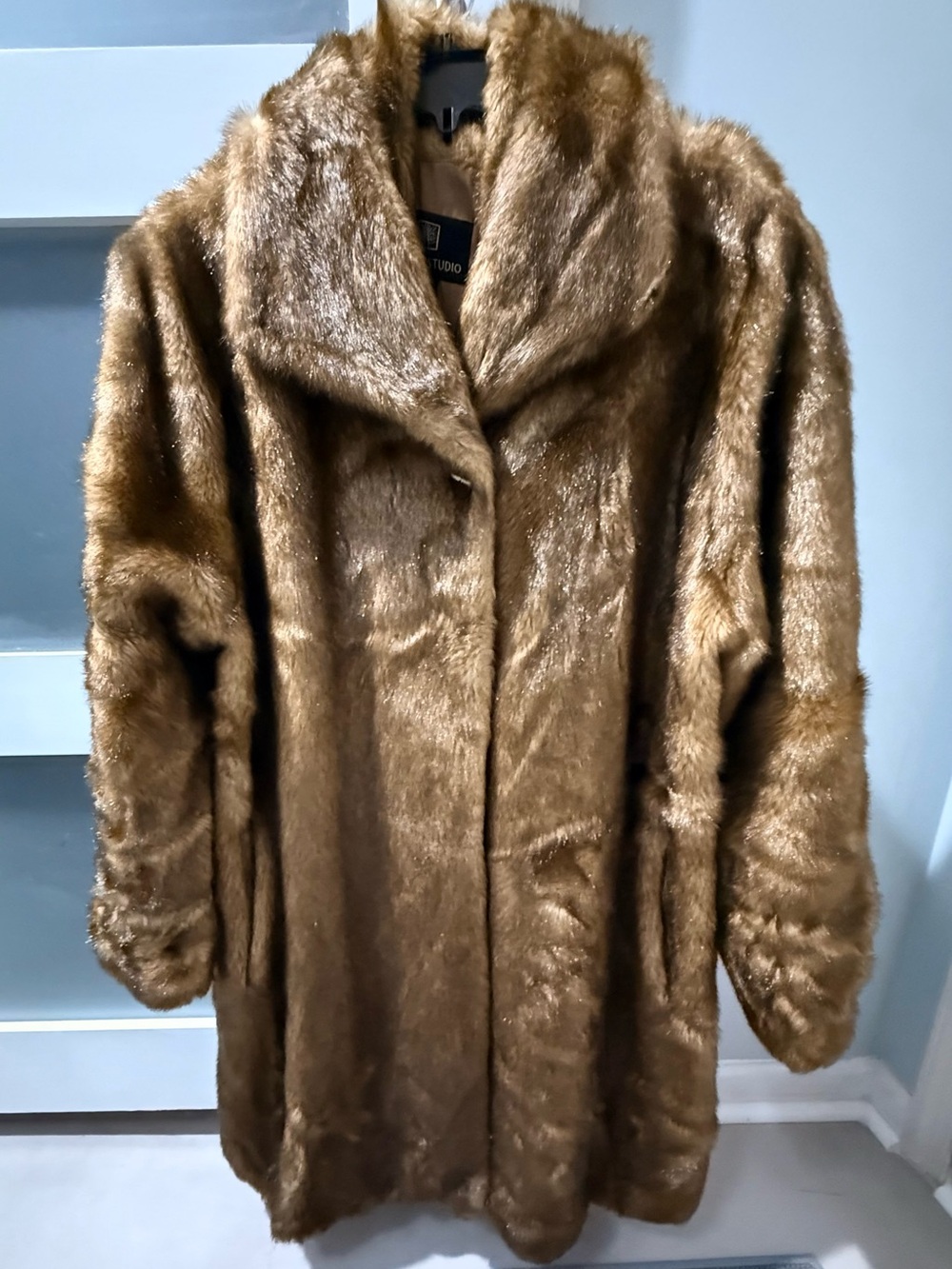 Faux Fur mid length Coat -caramel mink